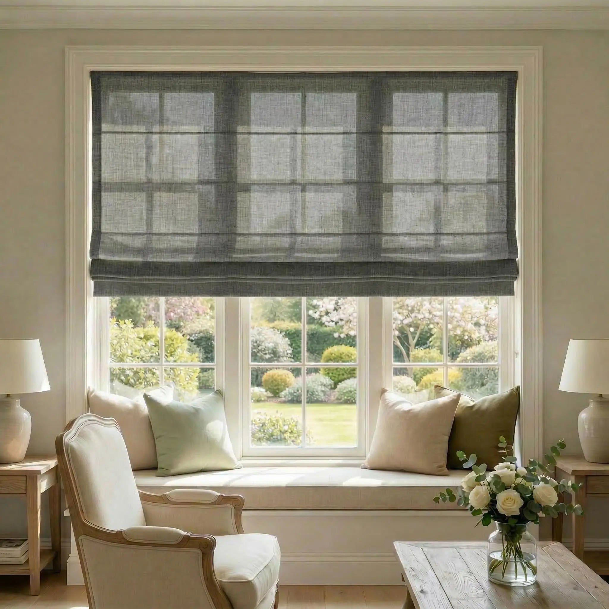 Custom Linen Semi-Blackout Roman Shades