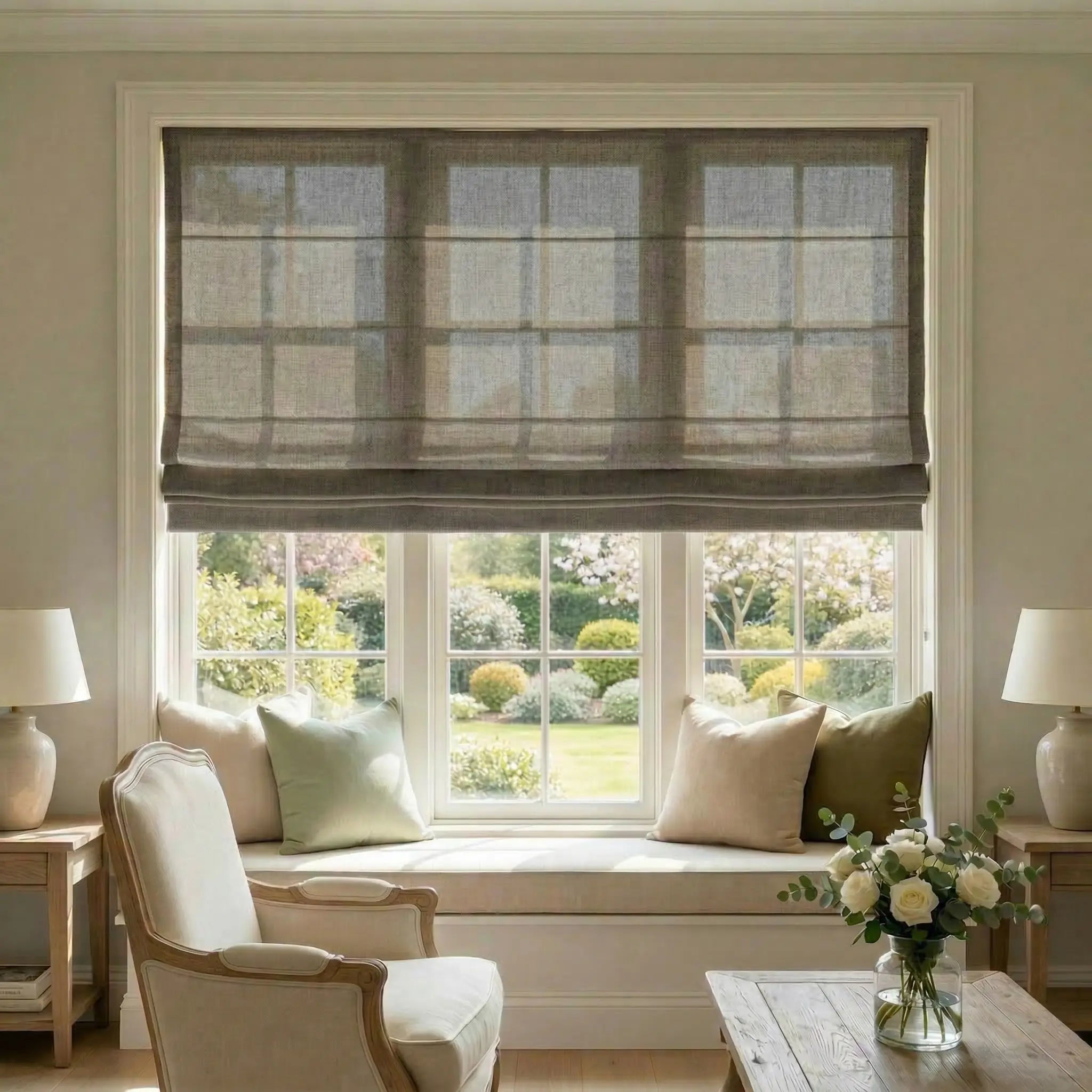 Custom Linen Semi-Blackout Roman Shades