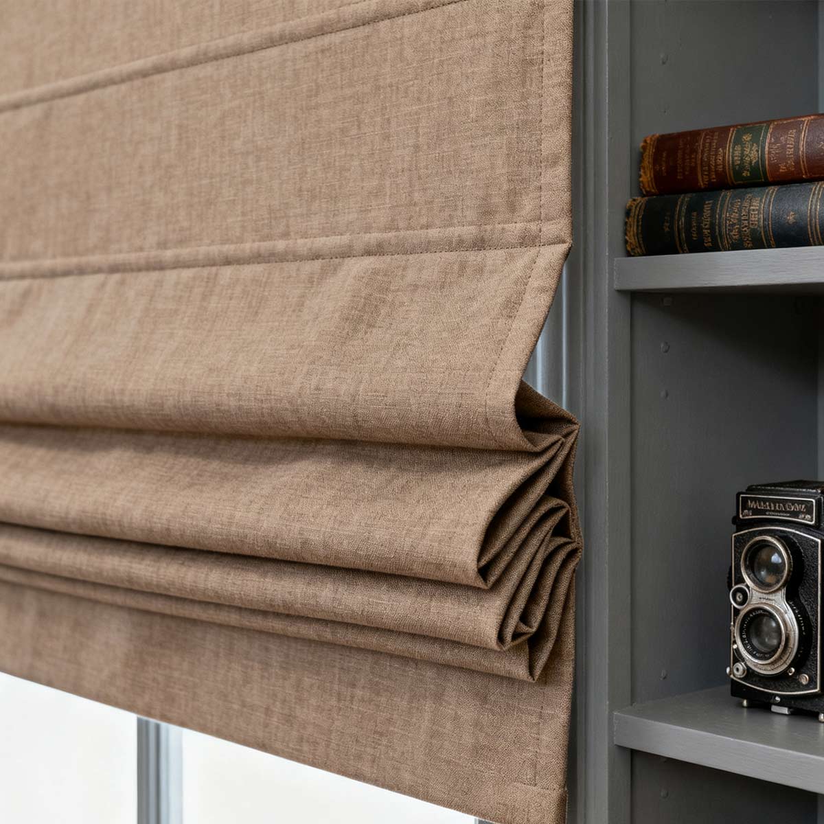Custom 100% Blackout Linen Roman Shades