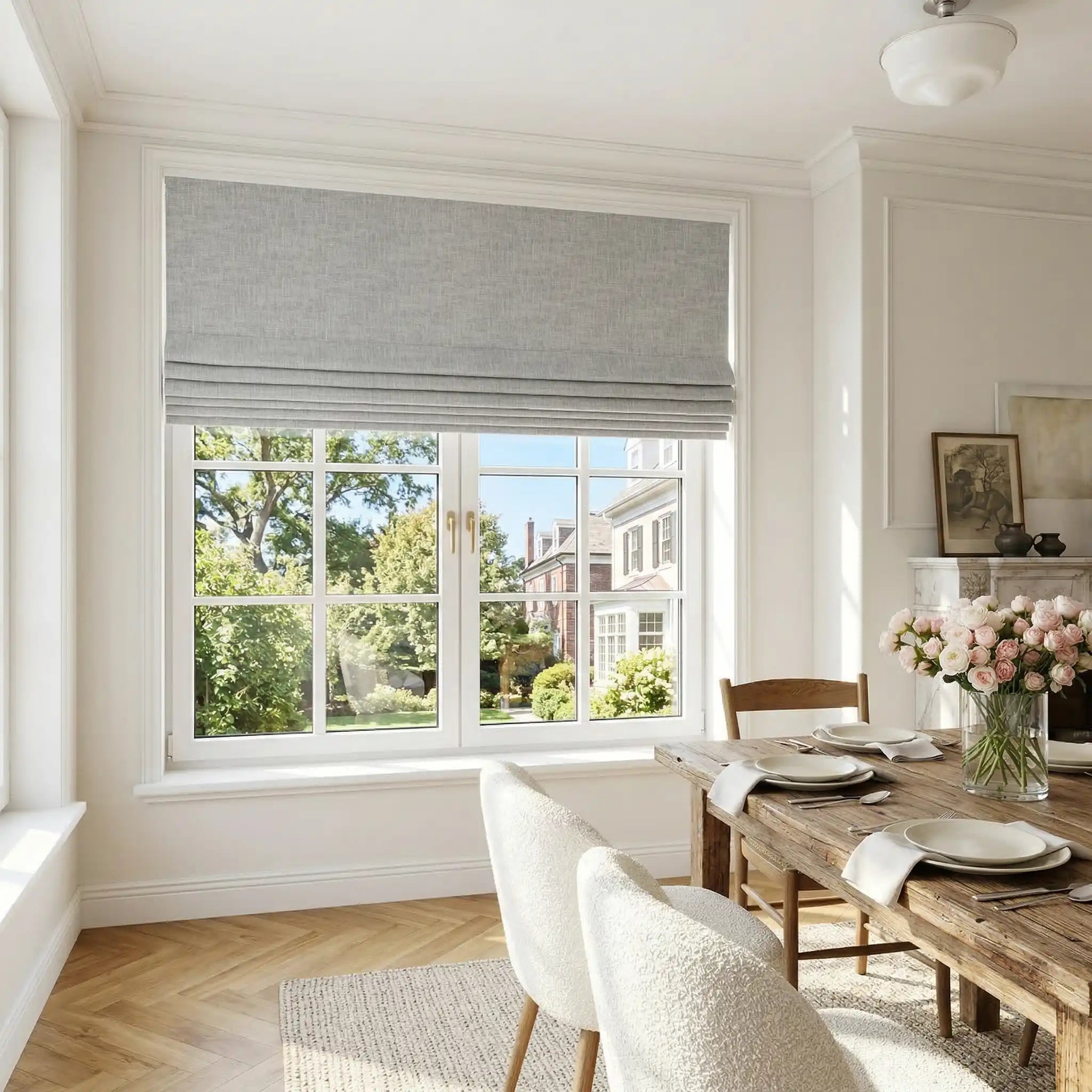 Custom Linen 100% Blackout Roman with Bamboo Texture