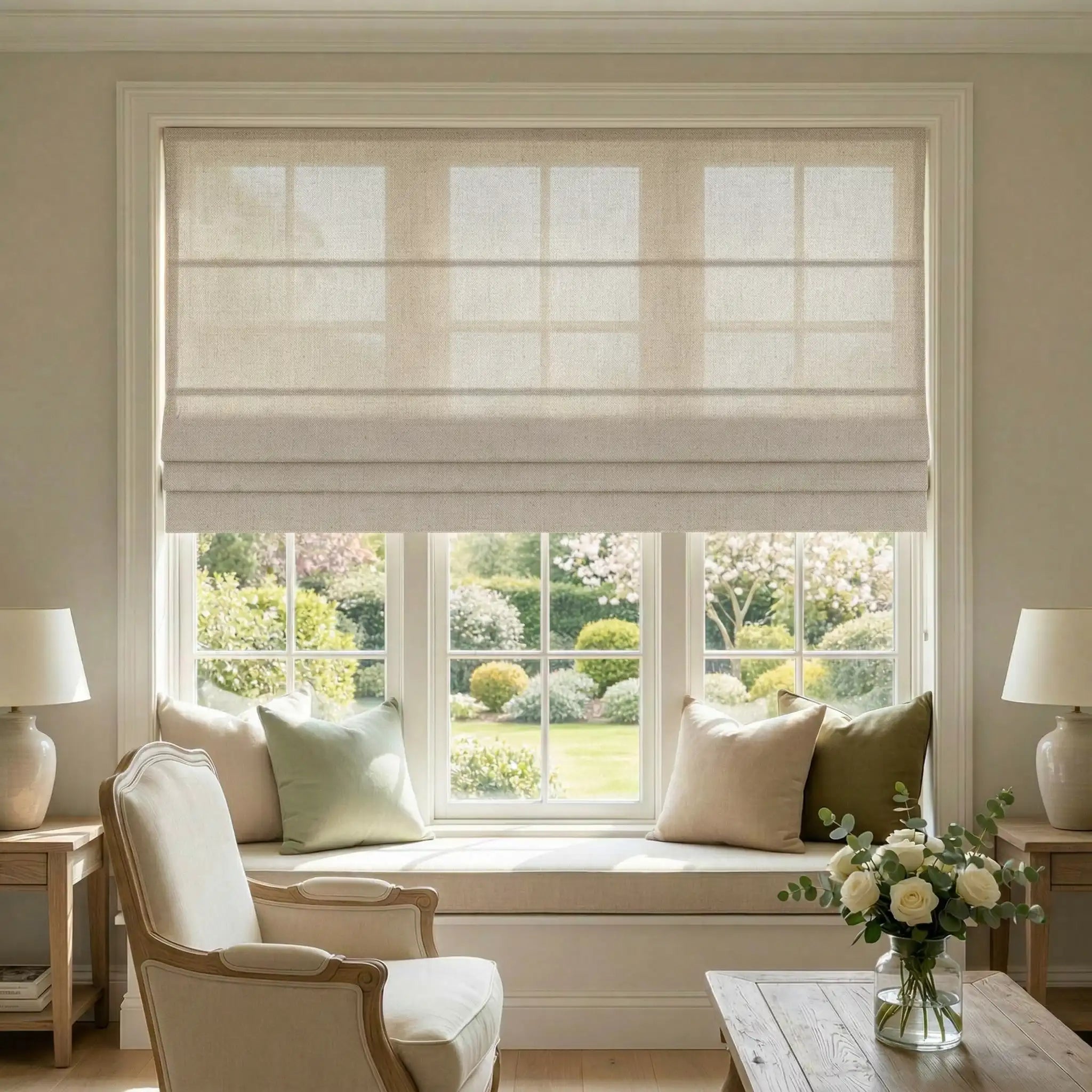 Custom Linen Semi-Blackout Roman Shades
