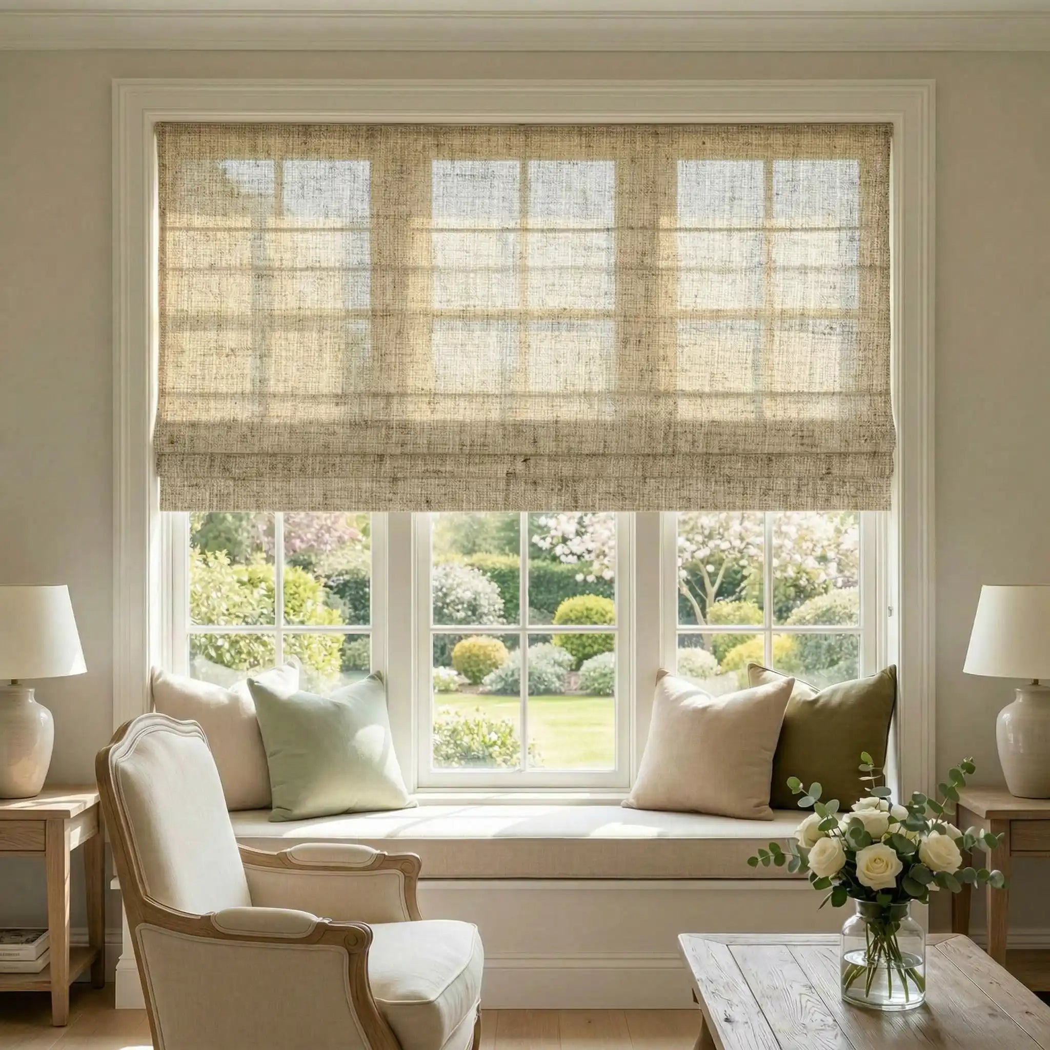Custom Linen Semi-Blackout Roman Shades