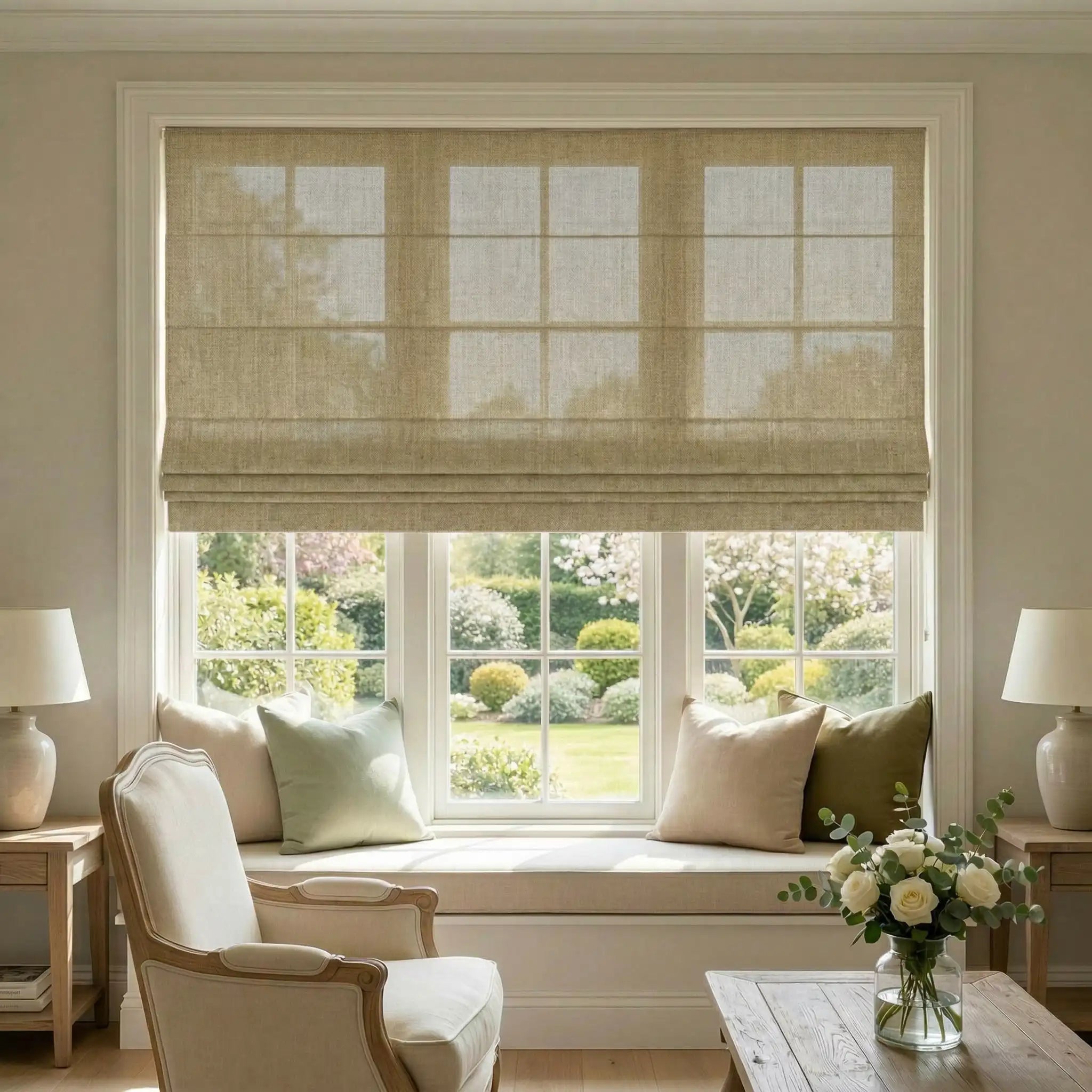 Custom Linen Semi-Blackout Roman Shades