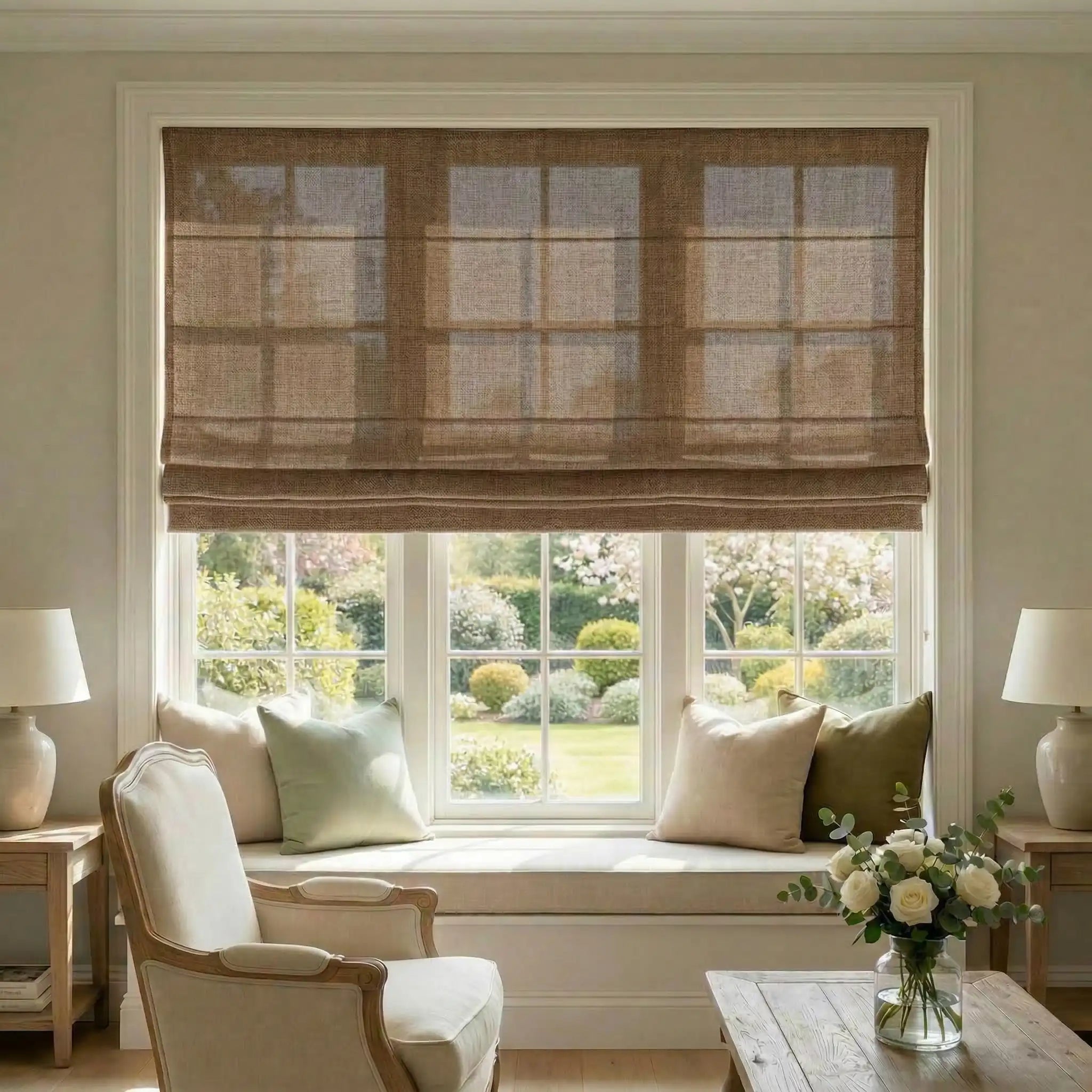 Custom Linen Semi-Blackout Roman Shades
