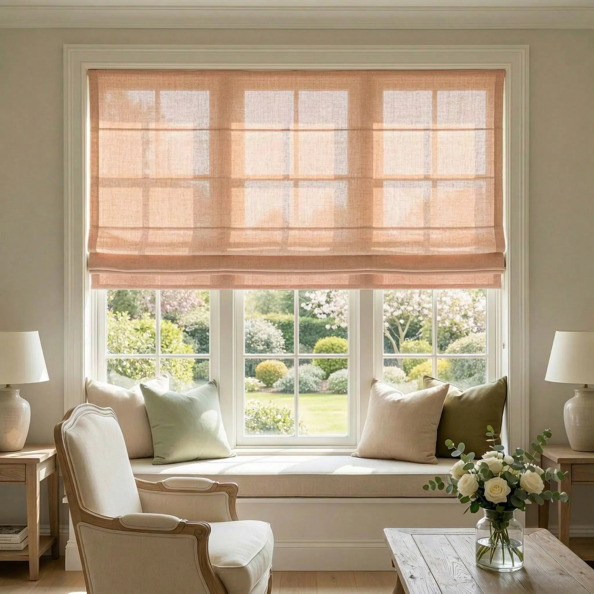 Custom Linen Semi-Blackout Roman Shades