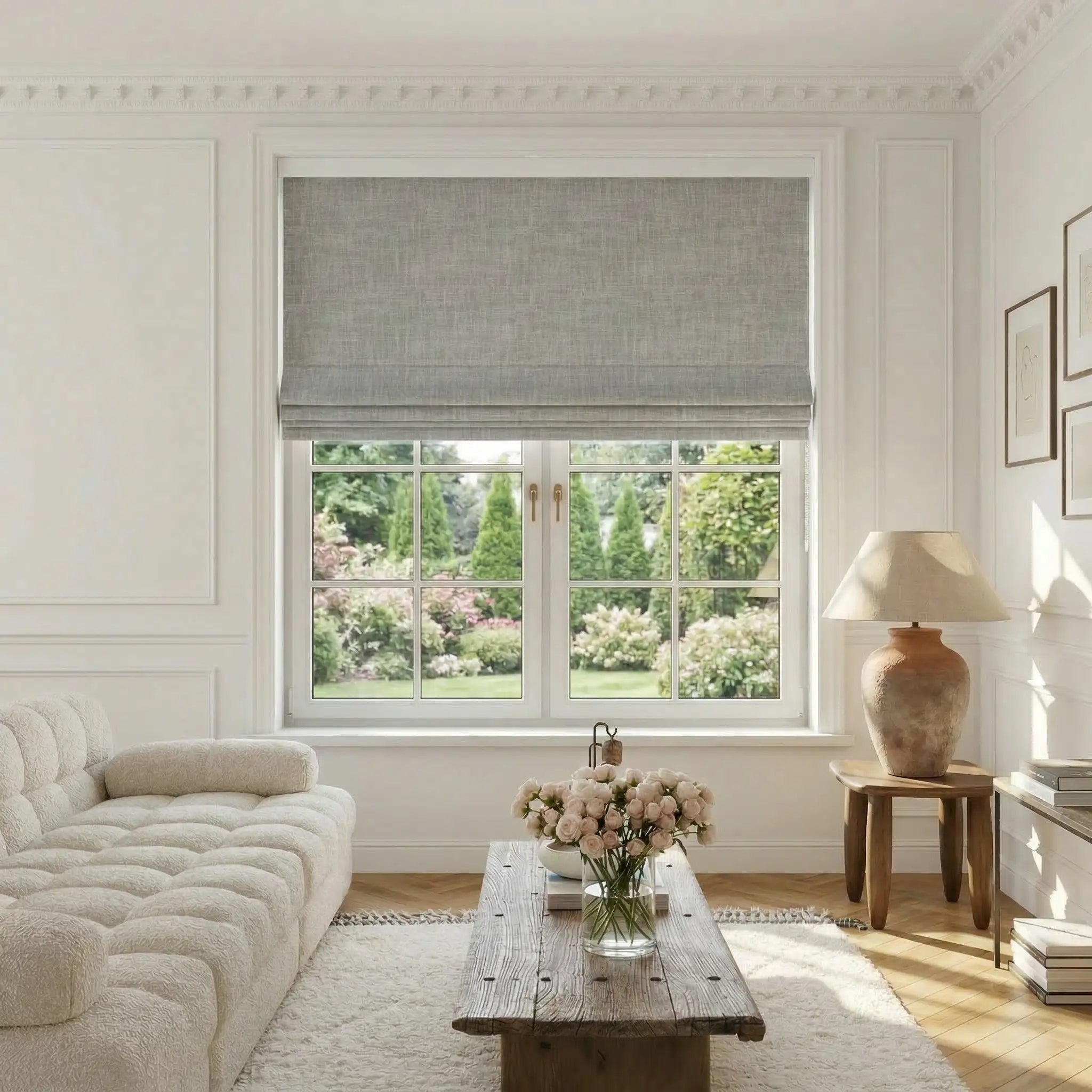 Custom Linen 100% Blackout Roman with Bamboo Texture