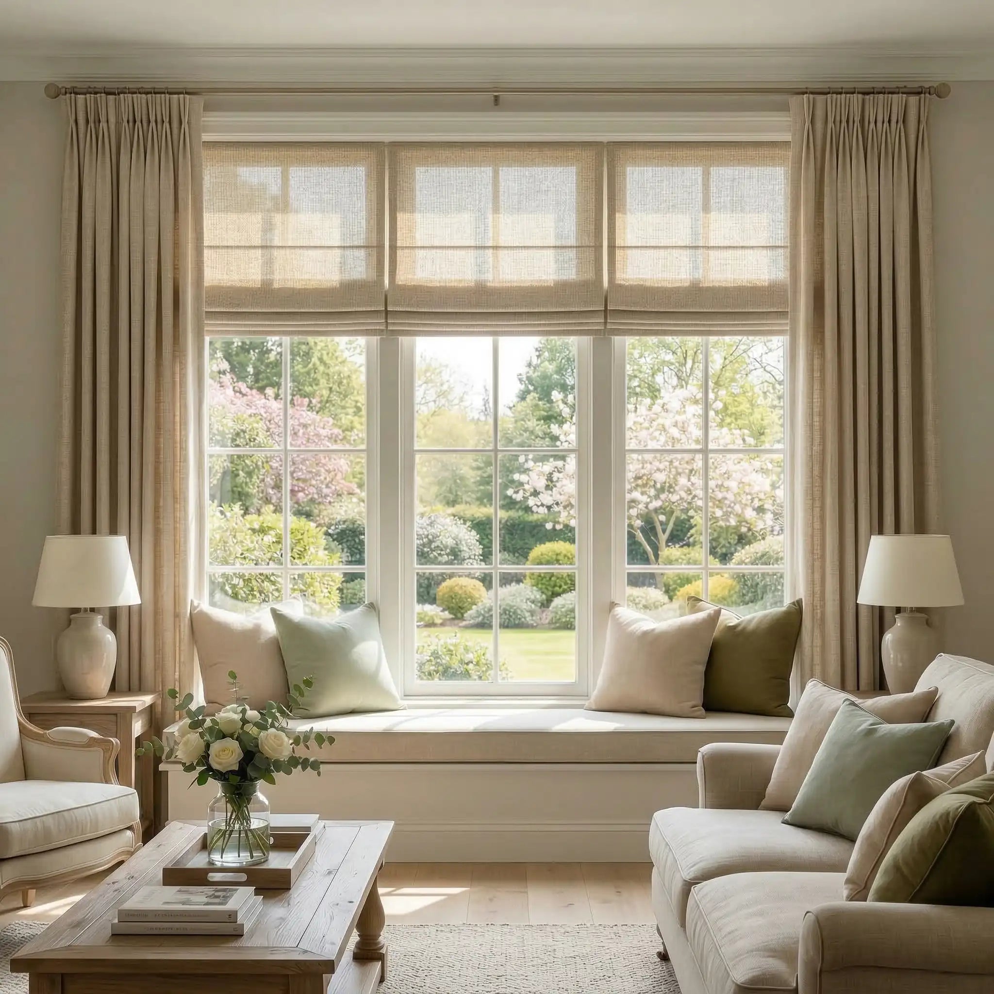 Custom Linen Semi-Blackout Roman Shades