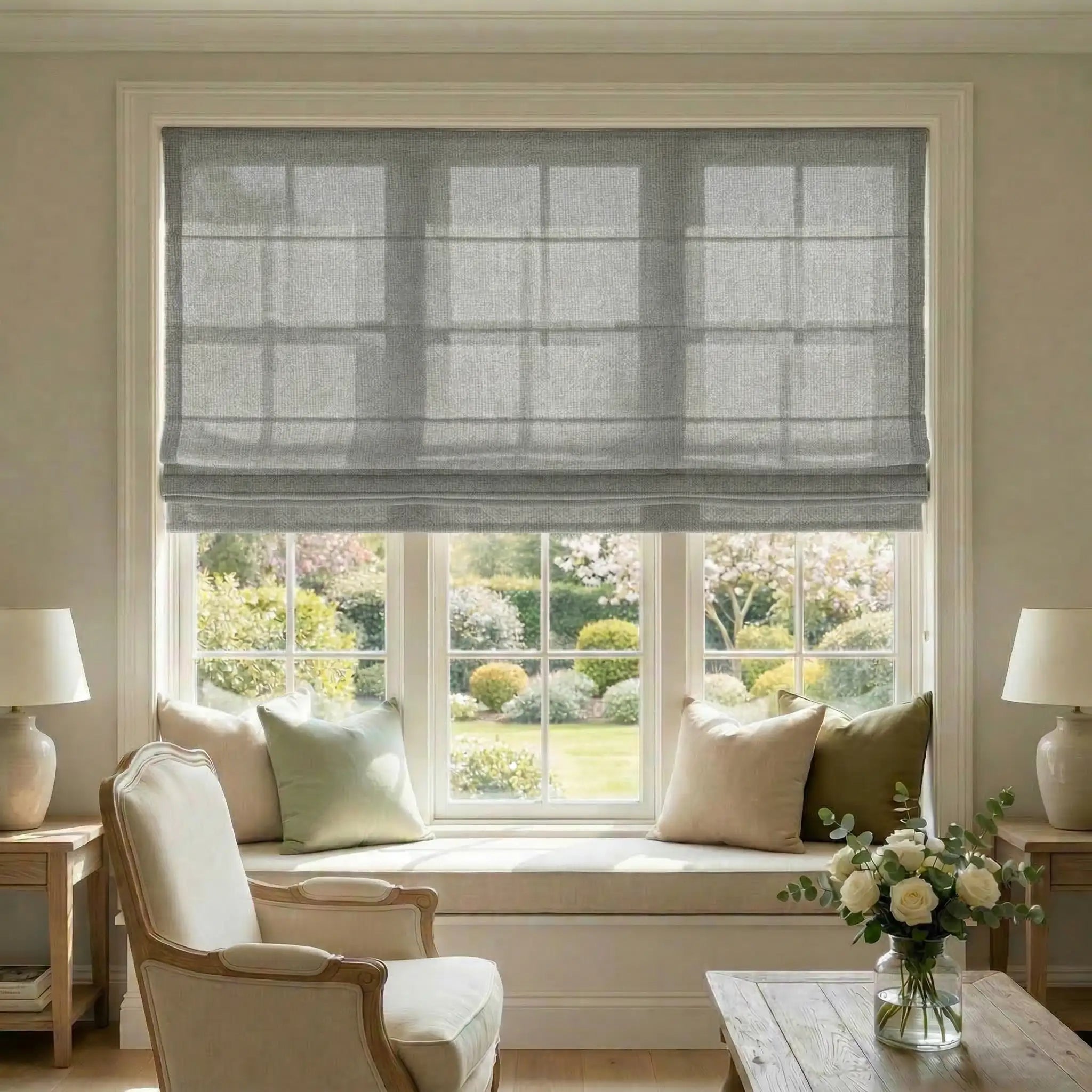 Custom Linen Semi-Blackout Roman Shades
