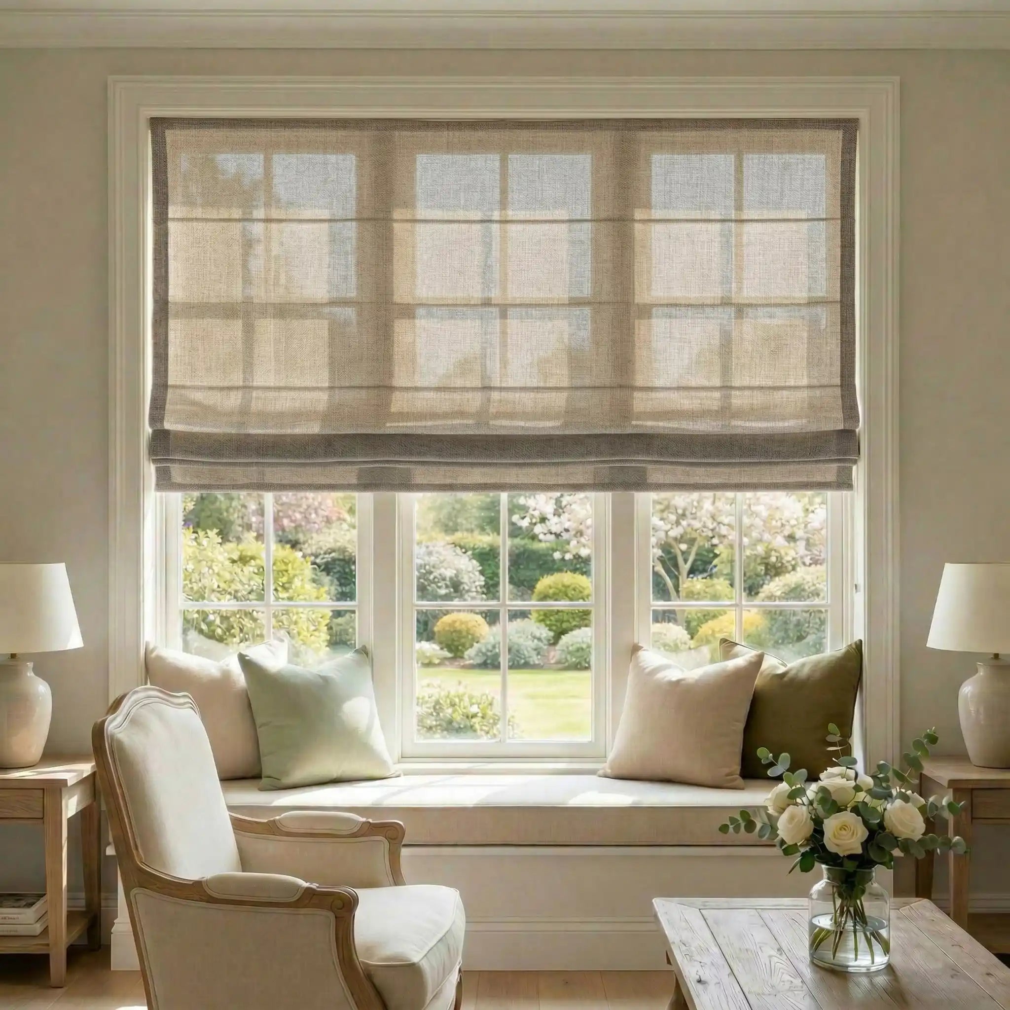 Custom Linen Semi-Blackout Roman Shades