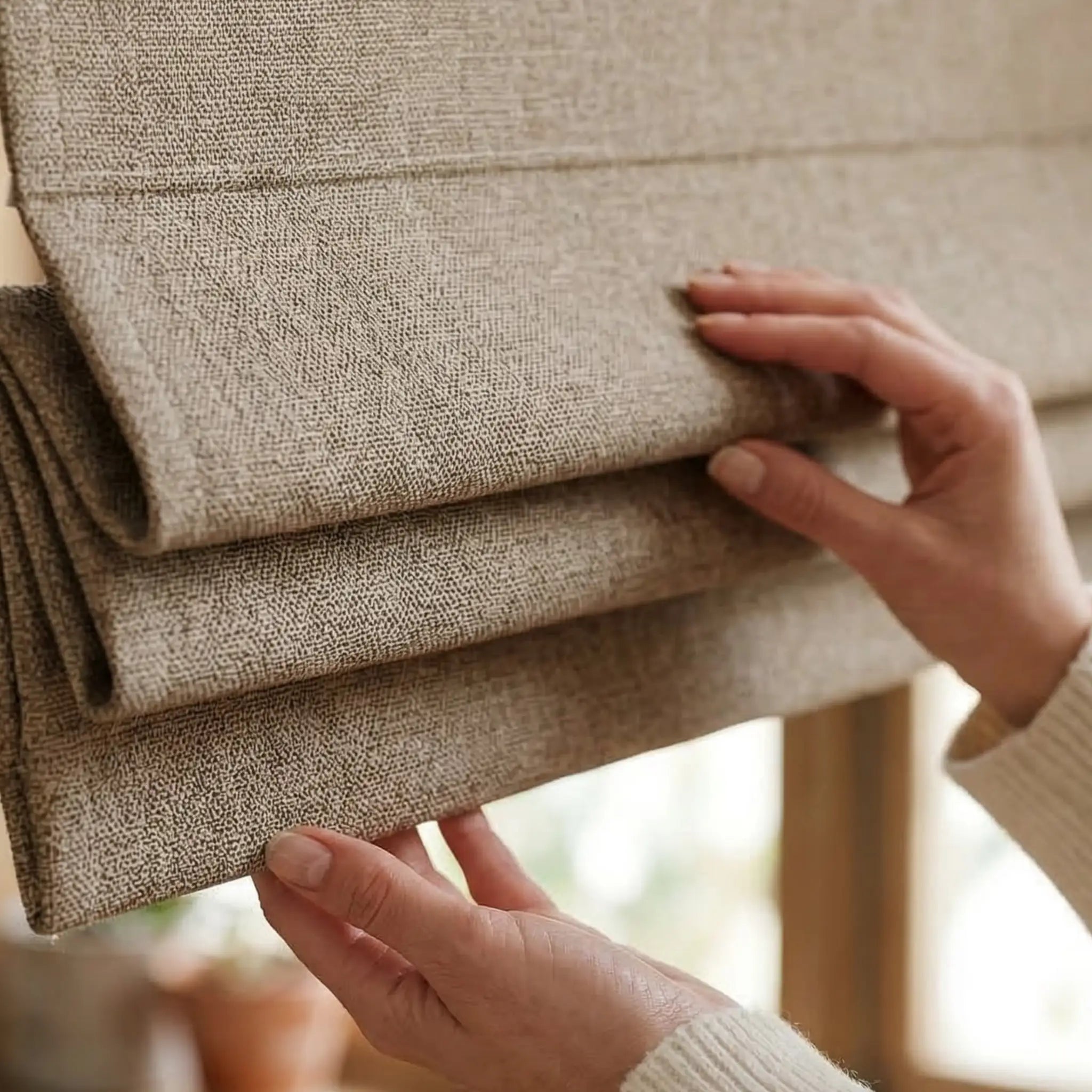 Custom 100% Blackout Linen Roman Shades