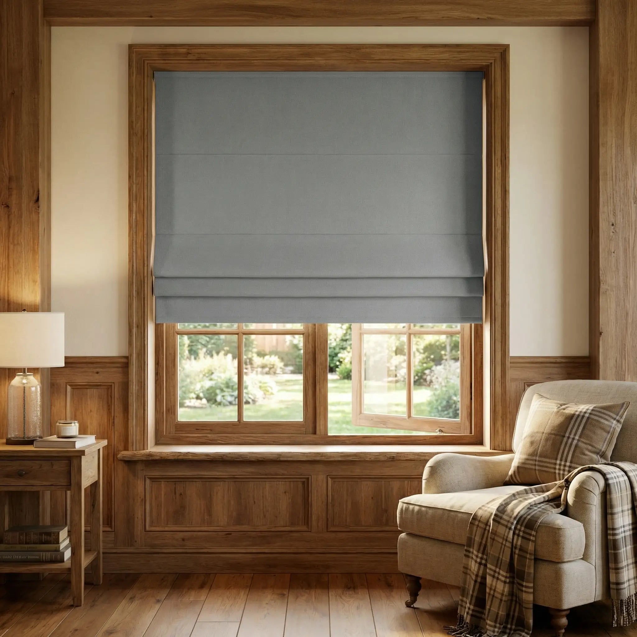 Custom 100% Blackout Linen Roman Shades