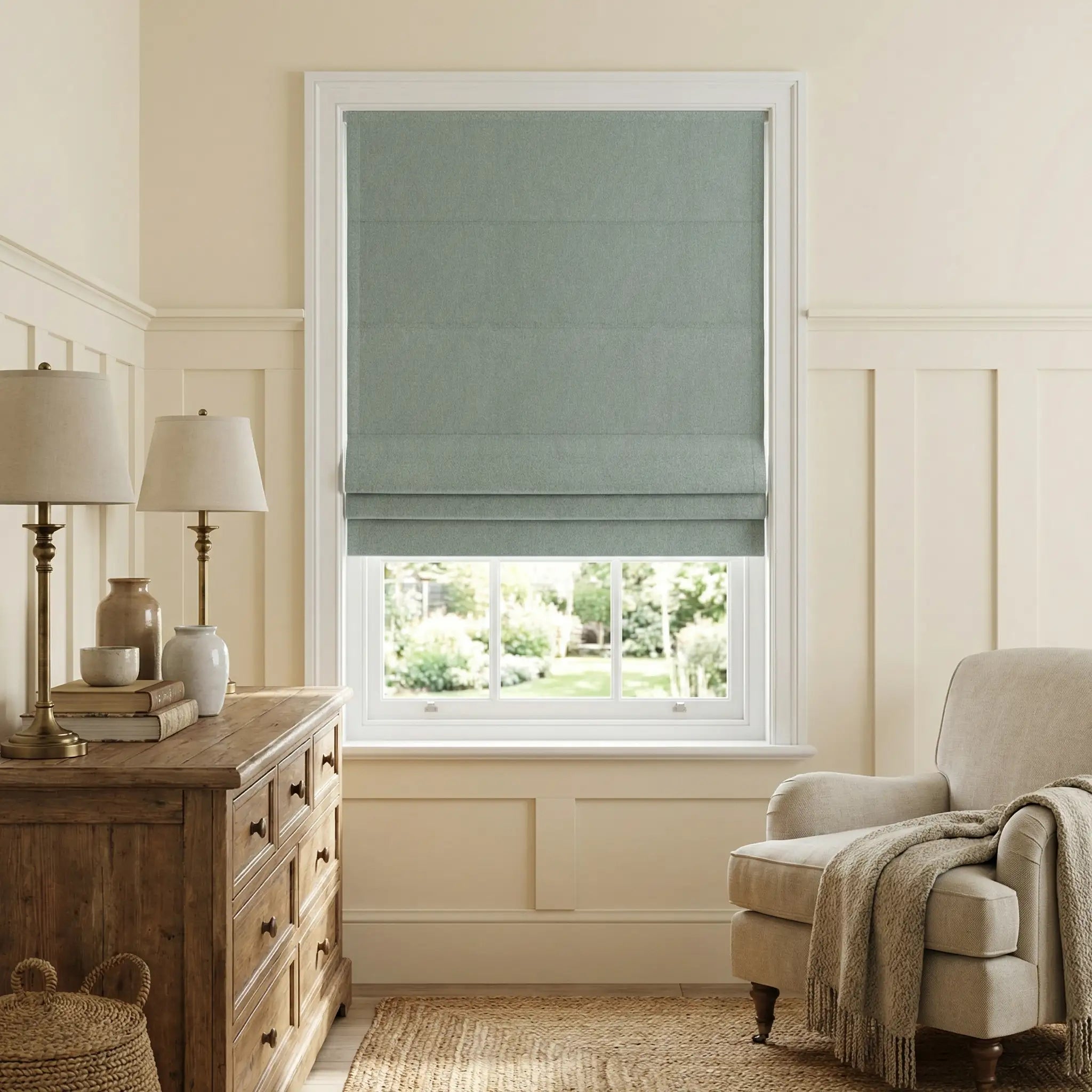 Custom 100% Blackout Linen Roman Shades