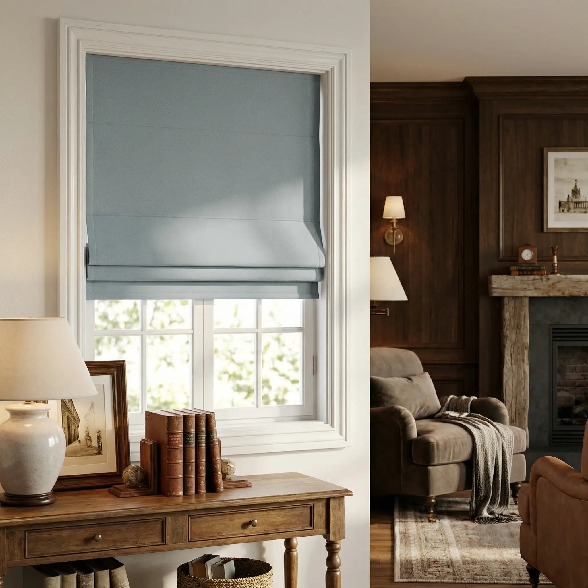 Custom 100% Blackout Linen Roman Shades