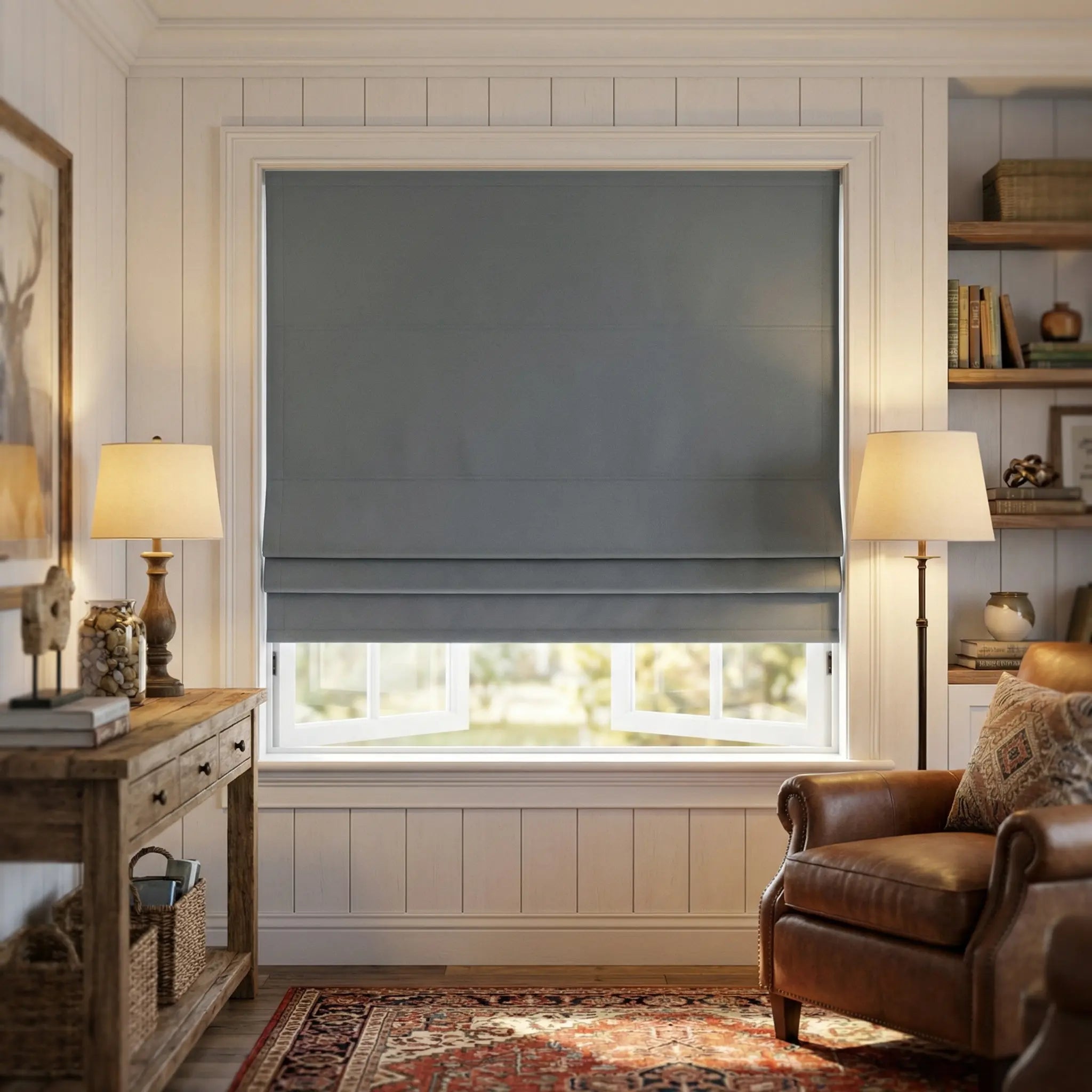 Custom 100% Blackout Linen Roman Shades