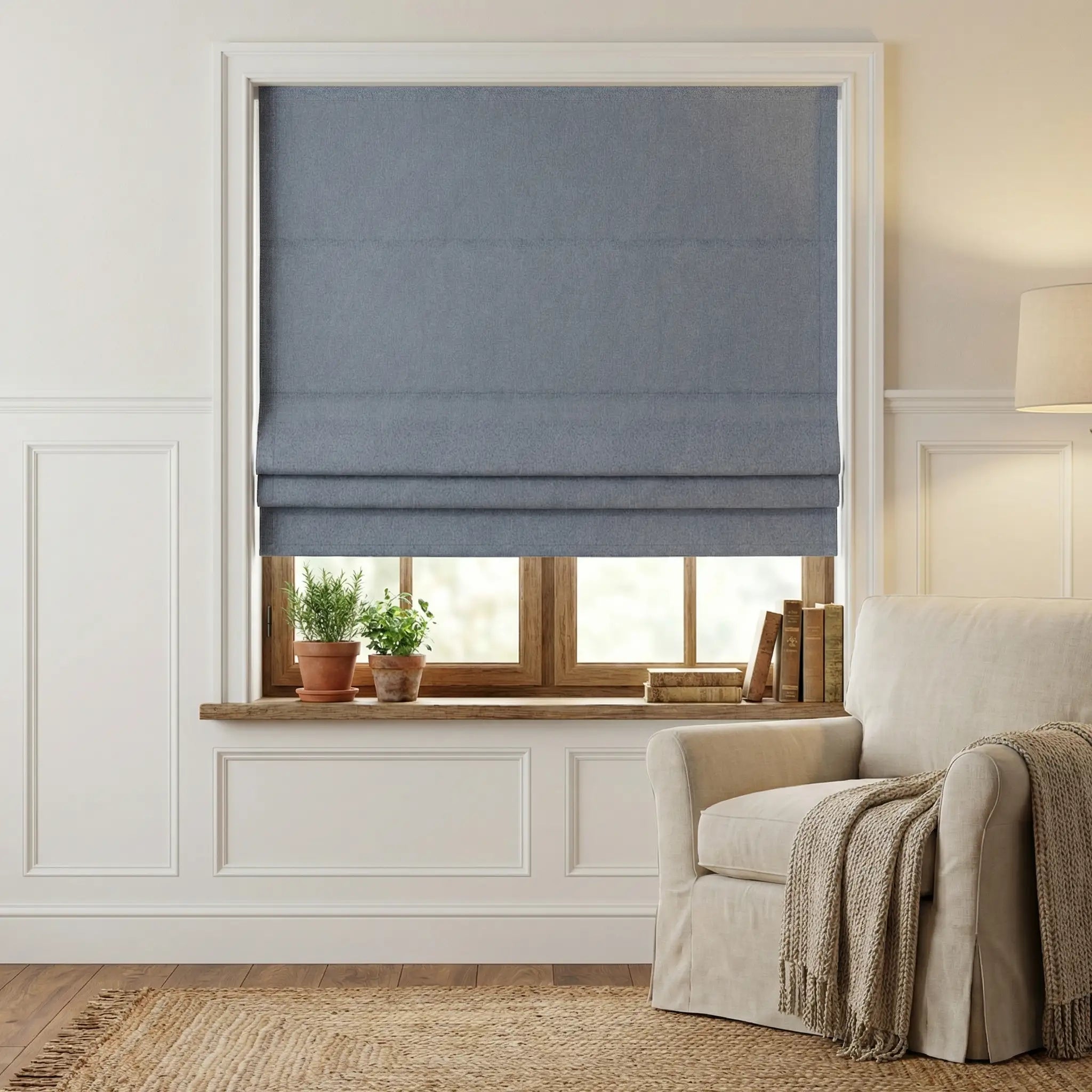 Custom 100% Blackout Linen Roman Shades