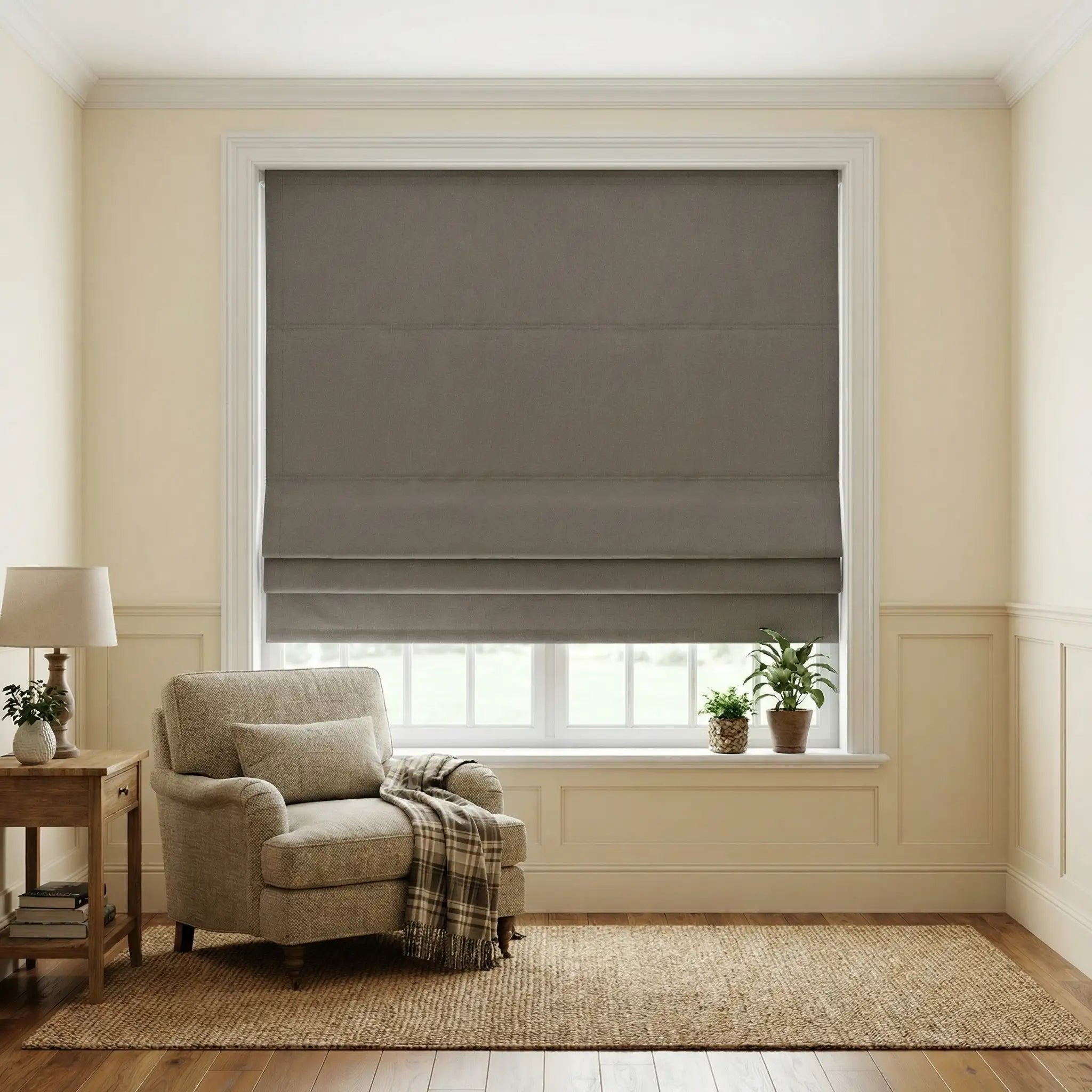 Custom 100% Blackout Linen Roman Shades