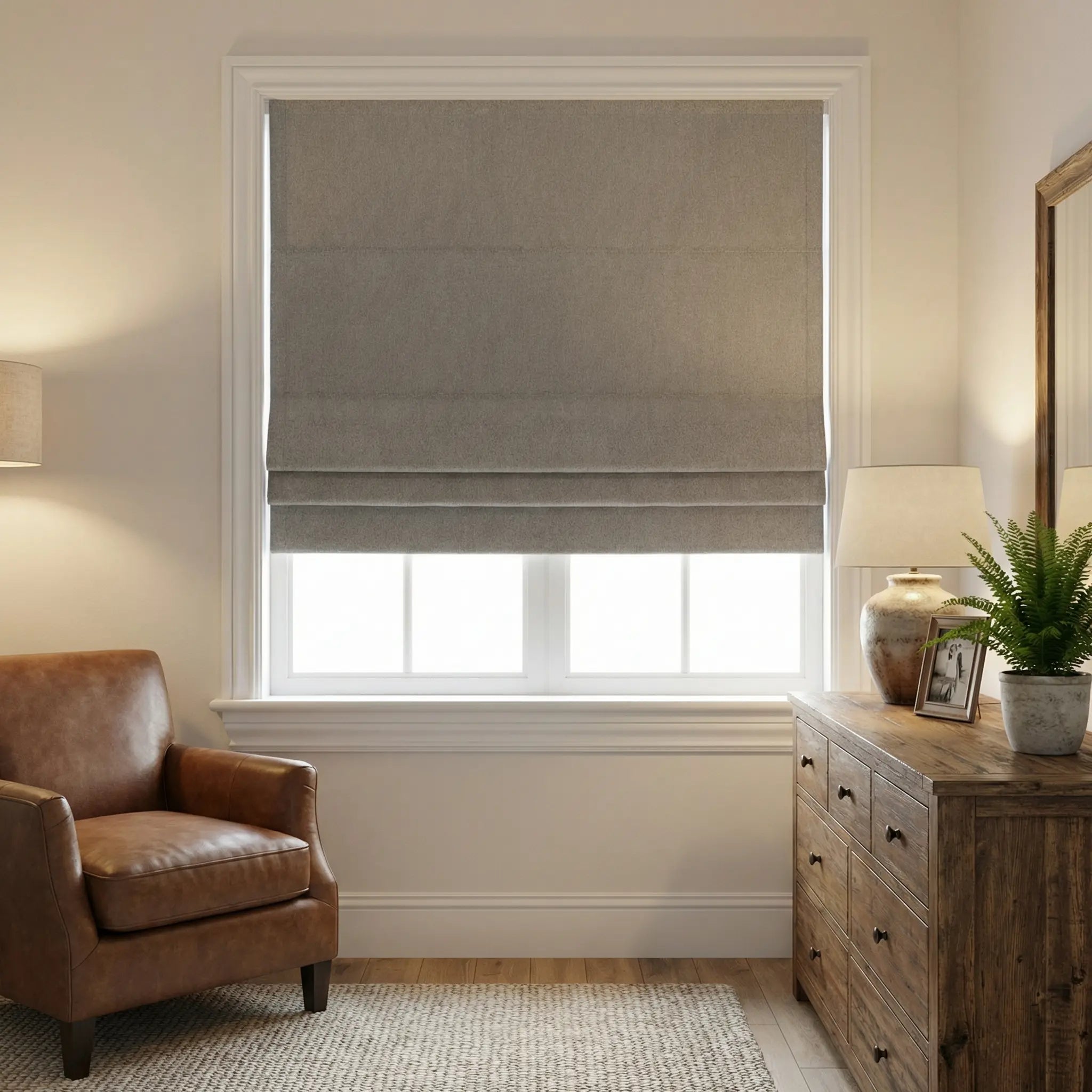 Custom 100% Blackout Linen Roman Shades