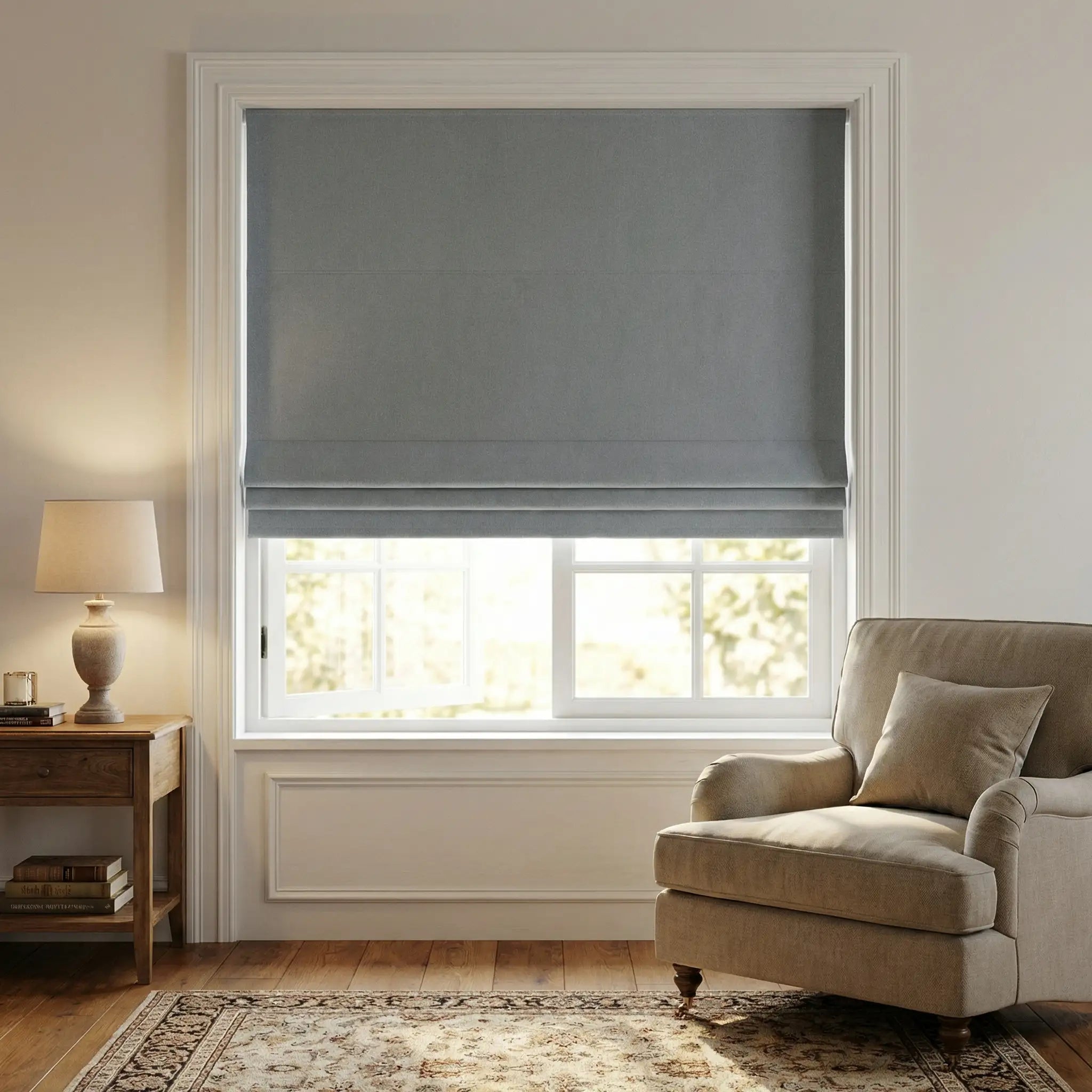 Custom 100% Blackout Linen Roman Shades