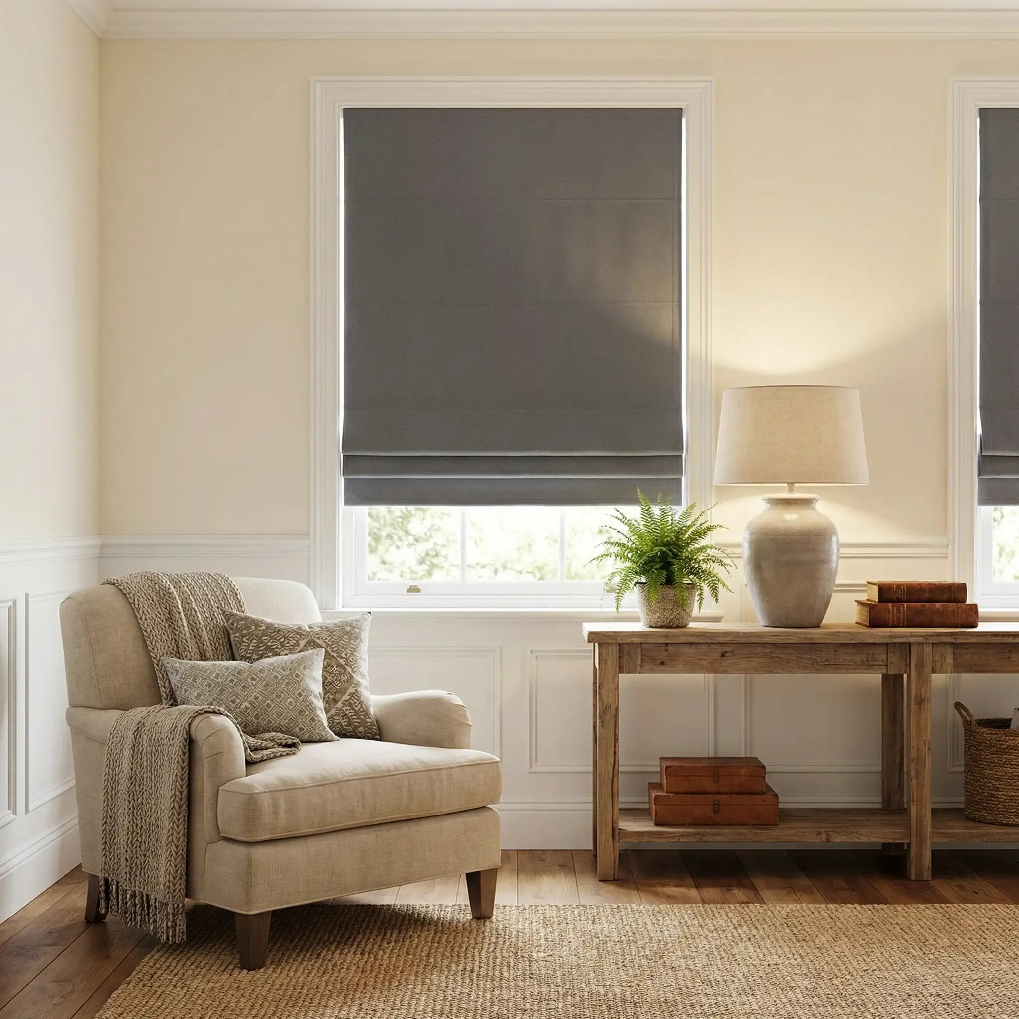 Custom 100% Blackout Linen Roman Shades