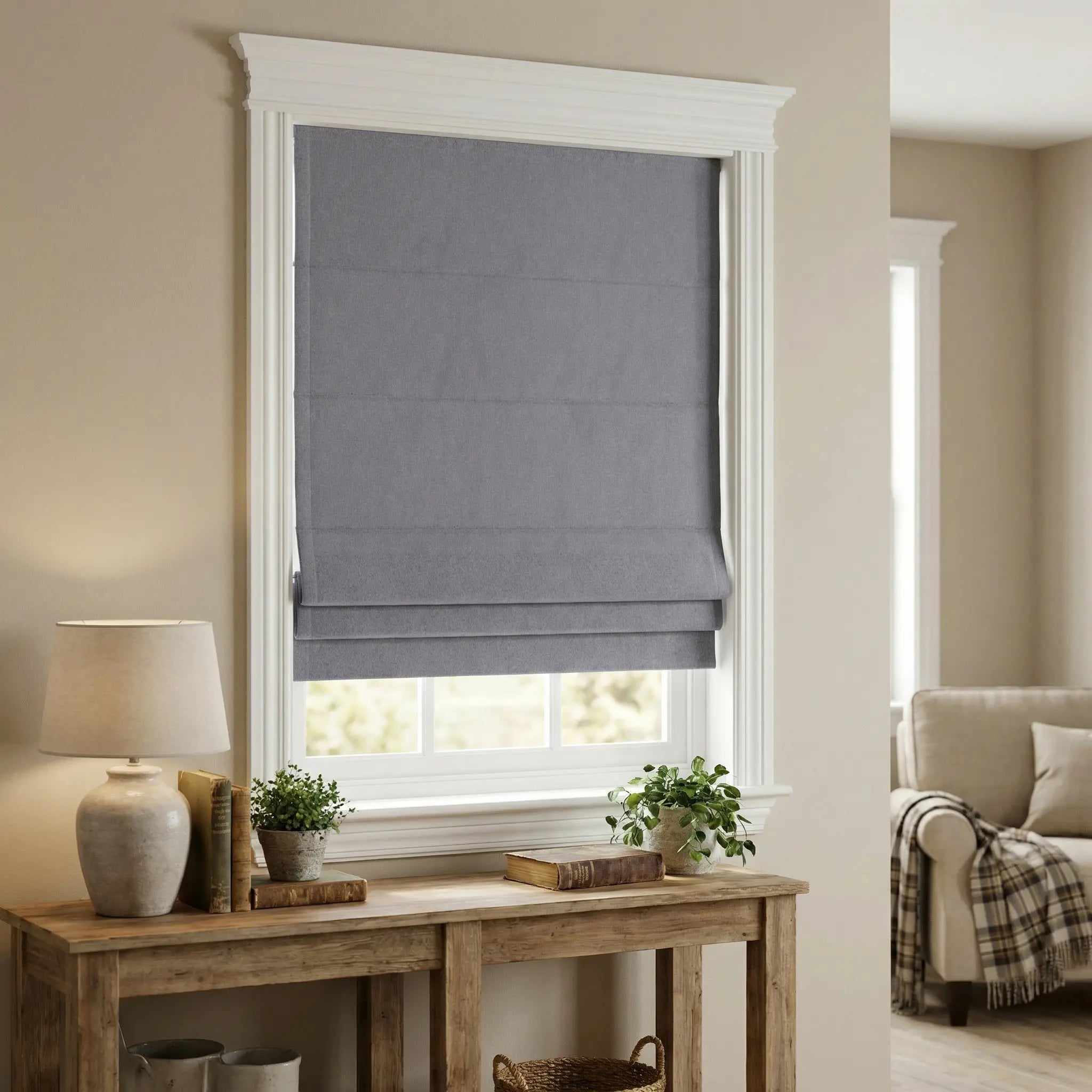 Custom 100% Blackout Linen Roman Shades