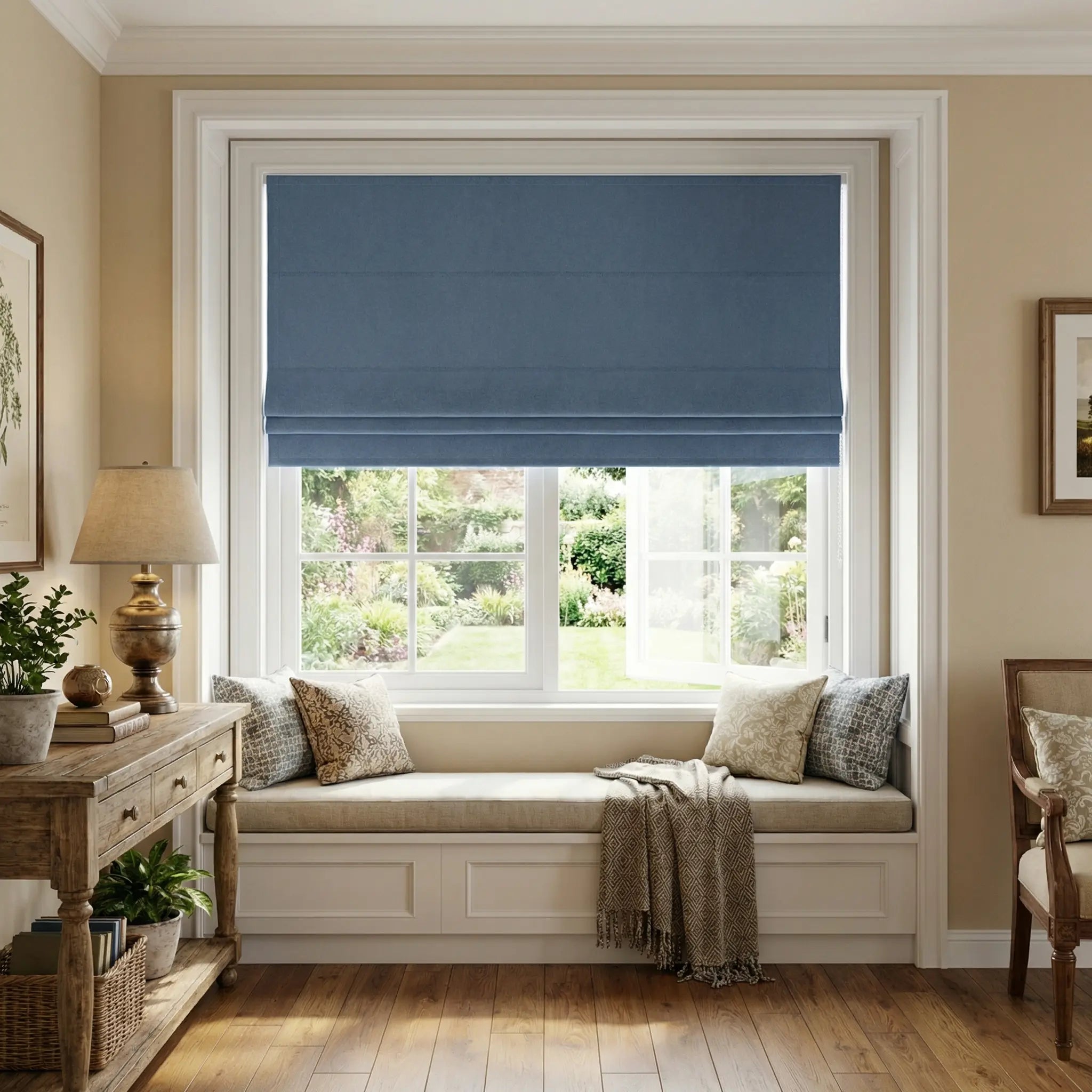 Custom 100% Blackout Linen Roman Shades