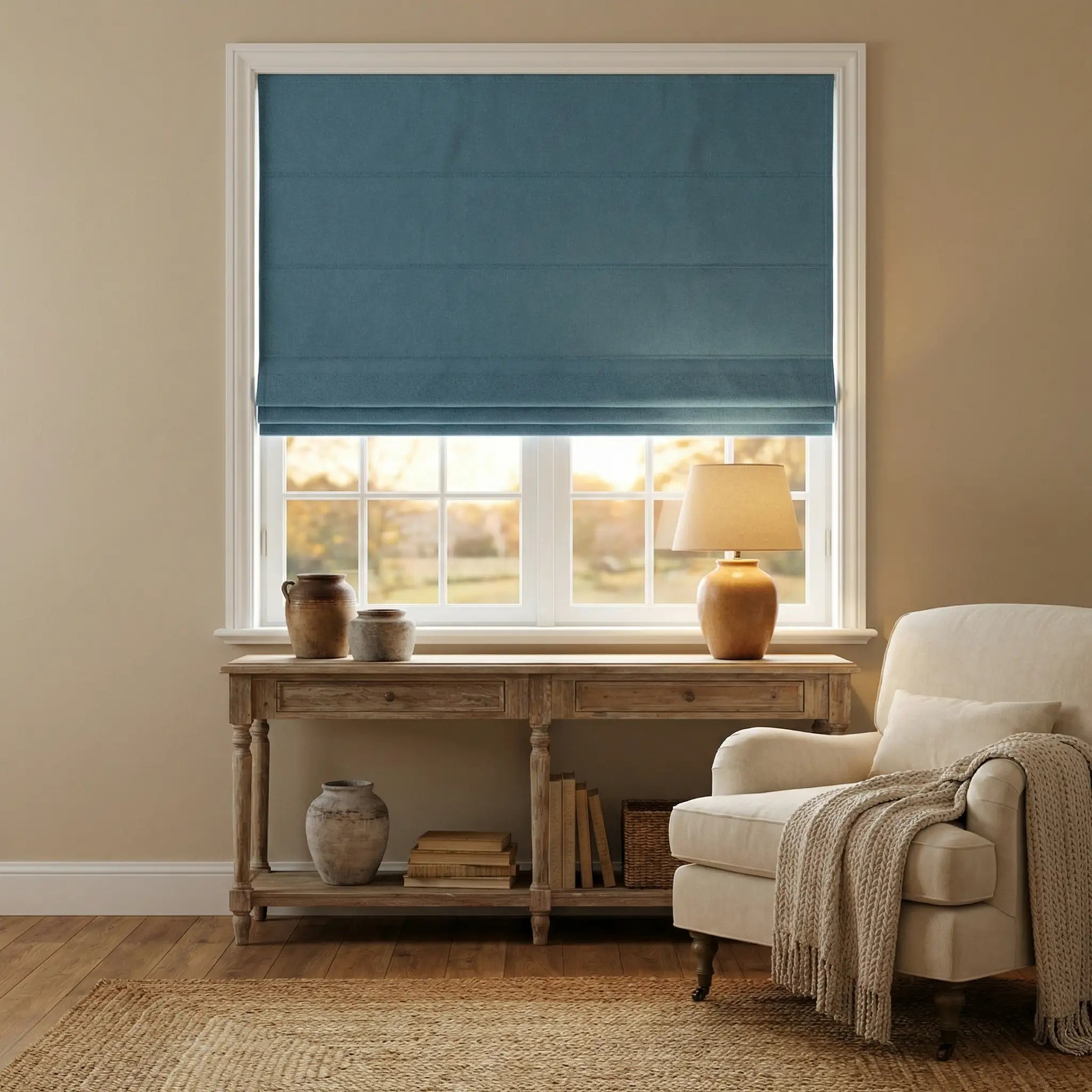 Custom 100% Blackout Linen Roman Shades
