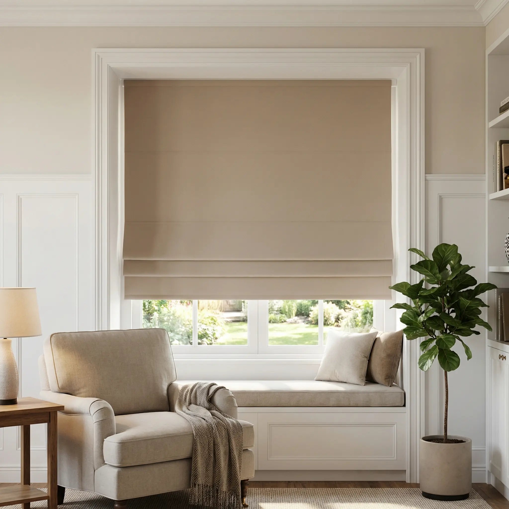 Custom 100% Blackout Linen Roman Shades