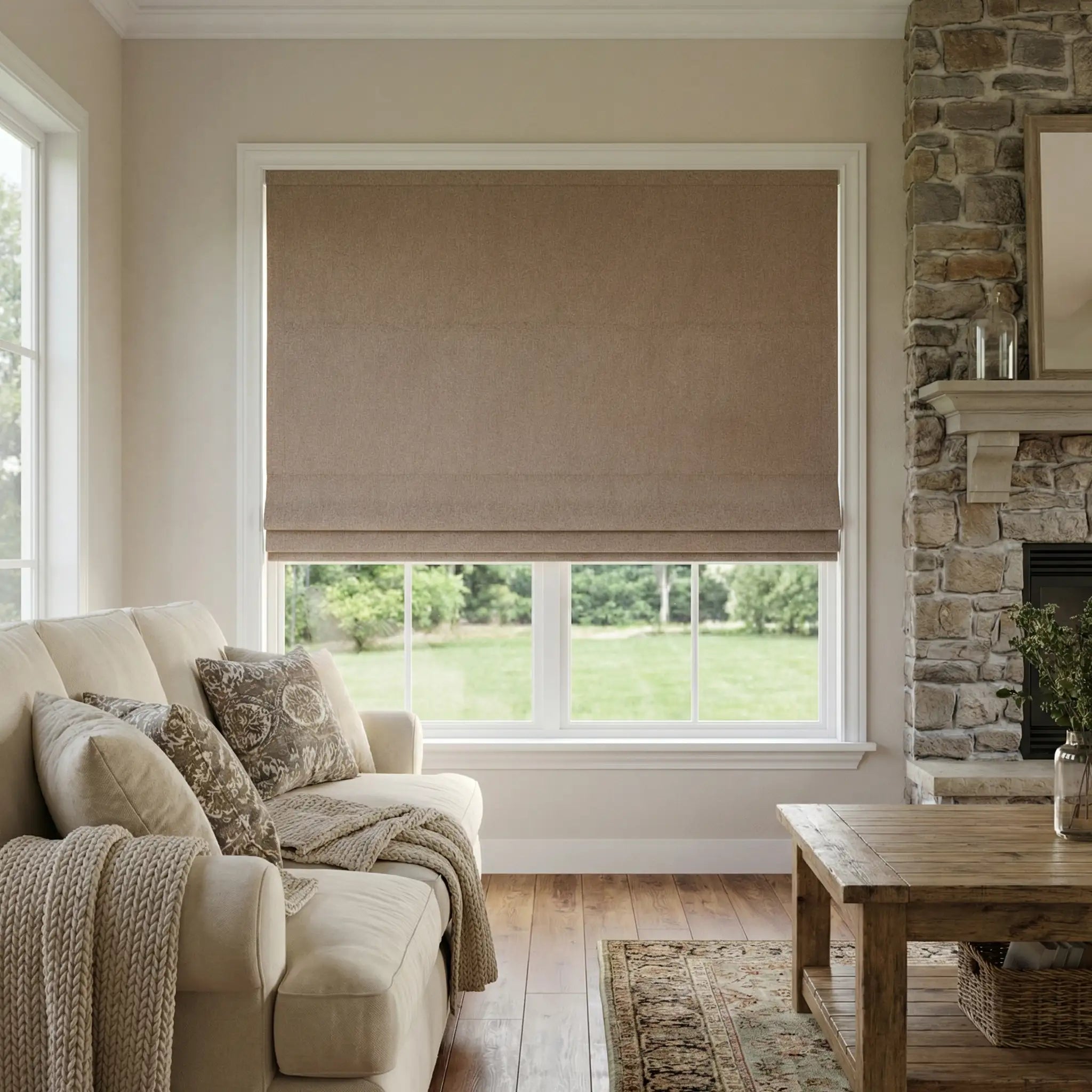 Custom 100% Blackout Linen Roman Shades
