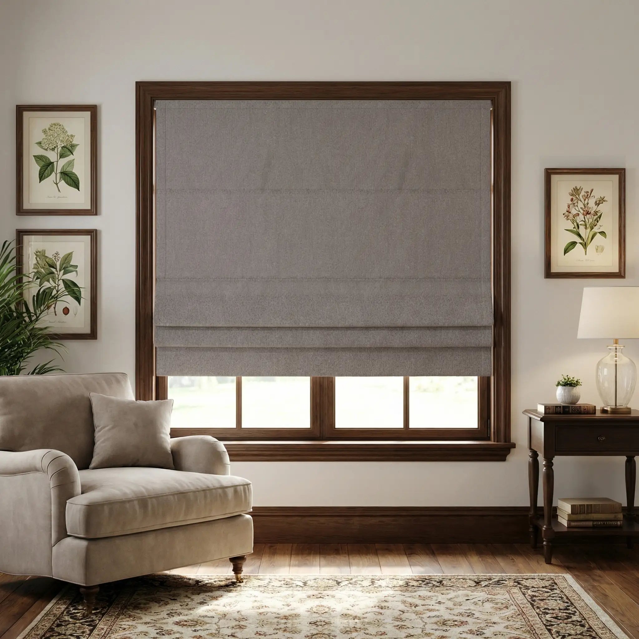 Custom 100% Blackout Linen Roman Shades