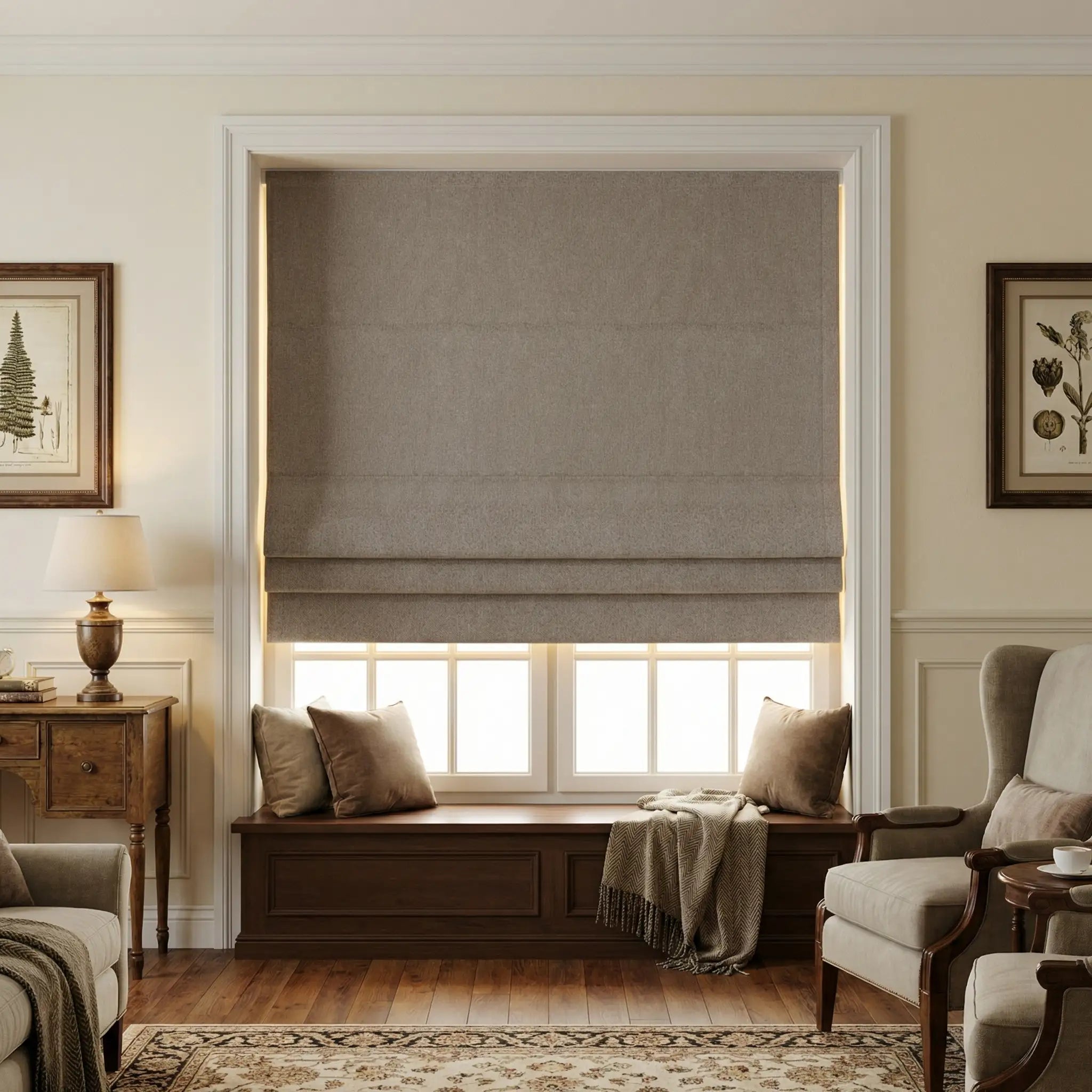 Custom 100% Blackout Linen Roman Shades