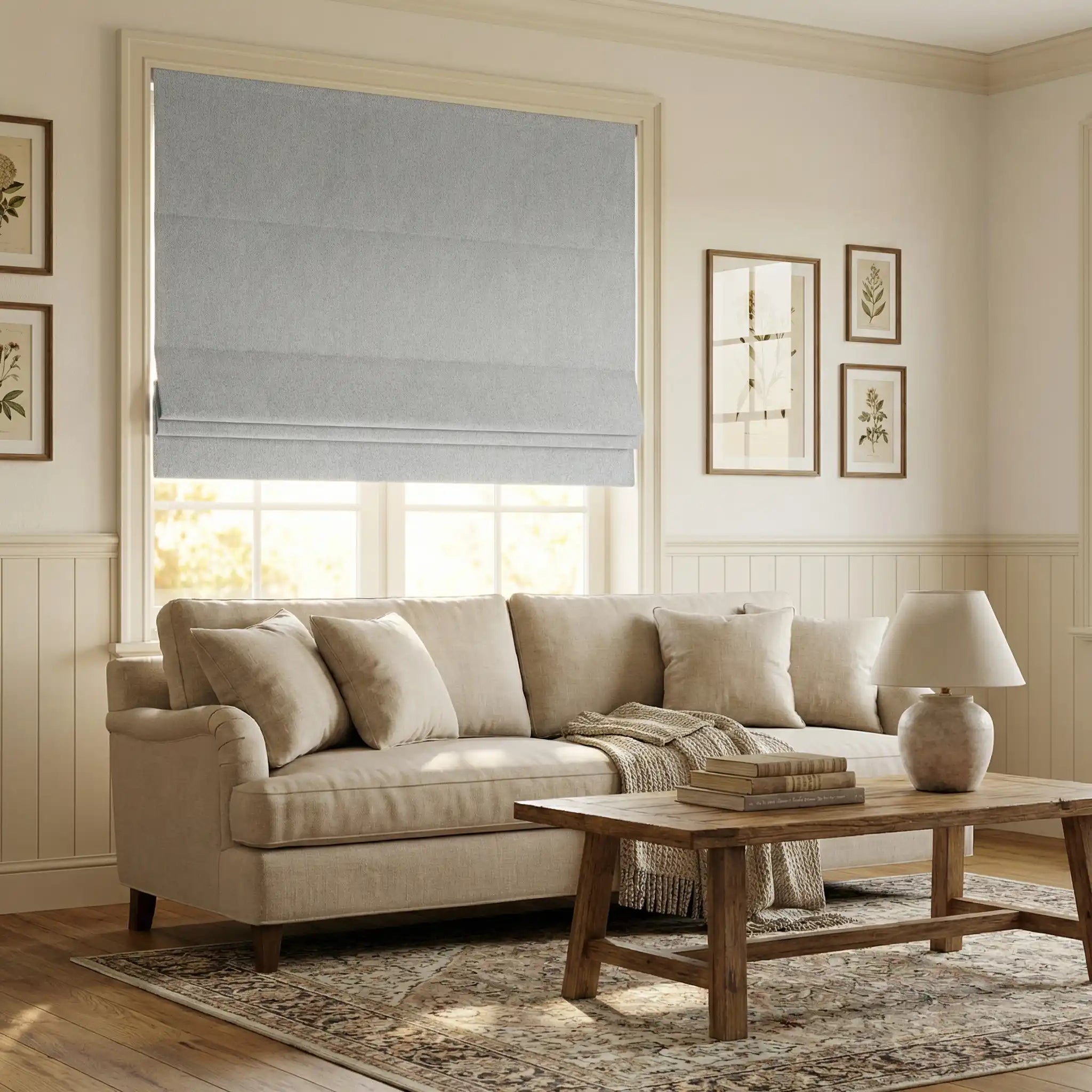Custom 100% Blackout Linen Roman Shades